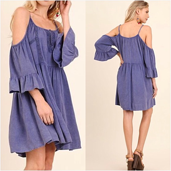 Tops - Relaxed Soft Flowy Cold Shoulder Tunic Dress SMLXL